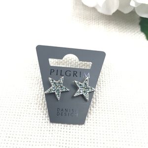 Silver Star Blue Swarovski Crystal Stud Earrings
